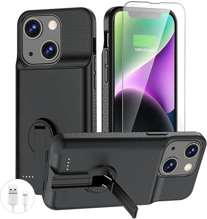 BOPPS Charging Case for iPhone 13/13 Pro/14/14 Pro 【with Stand】，Real Slim 7000mAh Portable Rechargeable Strong Protective Extended Charger Cover for iPhone 14/14 pro/13/13 pro Battery case