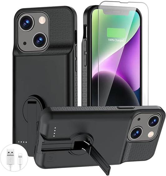 BOPPS Charging Case for iPhone 13/13 Pro/14/14 Pro 【with Stand】，Real Slim 7000mAh Portable Rechargeable Strong Protective Extended Charger Cover for iPhone 14/14 pro/13/13 pro Battery case