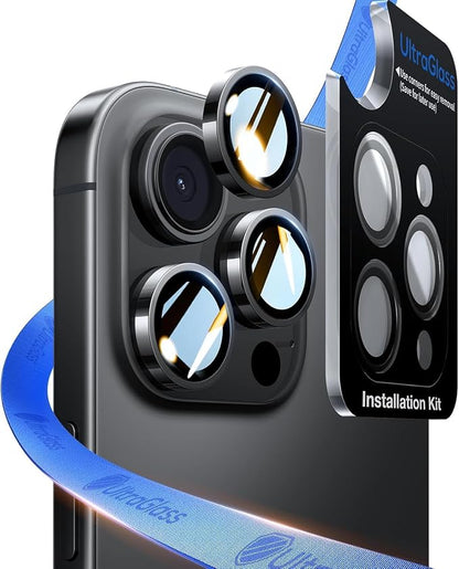 UltraGlass UNBREAK TOP 9H+ Glass for iPhone 15 Pro Max/15 Pro Lens Protector [Military Grade Shatterproof & Longest Durable] Camera Lens Protector 15 Pro/ 15 Pro Max Tempered Glass, Black