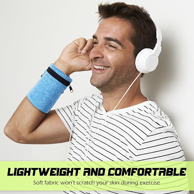 Honoson 5 Pcs Wrist Wallet for Women Men, Wristband with Zipper Wrist Pouch Purse for Run Spandex Wristbands Sweatband Wallet for Run Walk Hike Jog Travel Events Keys Cash Napkin