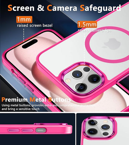 FNTCASE for iPhone 12 Pro Max Case: [Compatible with Magsafe] Translucent Matte Magnetic Phone Cover - Military Grade Drop Protection Shockproof Protective Cases - Hot Pink