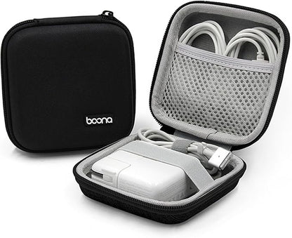 Charger Case for Macbook, Portable Tech Electronic Organizer Bag, Small Travel Storage Pouch for Laptop Accessories, MacBook Power Adapter, Charging Cords, USB Drives (Black-Oxford, M)
