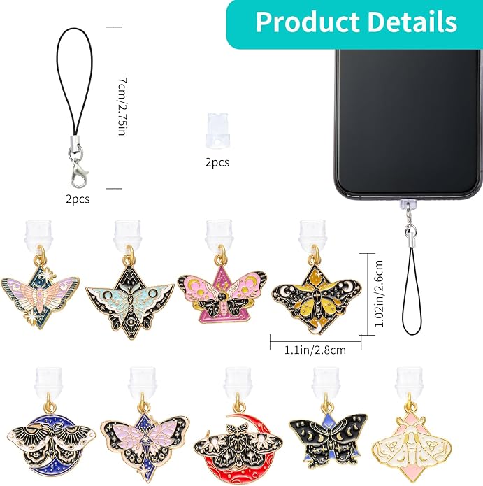 7-10Pcs Dust Plug Charm Type C with Alloy Pendants Cute Cell Phone Charms for Most Type C Phone,Readers Device