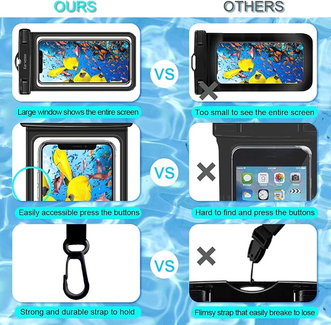 Waterproof Phone Pouch/Case, Water Proof Phone Pouch for iPhone & Samsung Galaxy, Universal Large IPX8 Phone Water Protector Pouch for Travel, Vacation, Beach, Cruise Essentials- 2 Pack