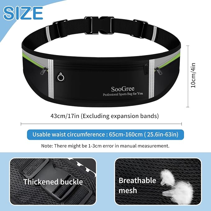 SooGree Slim Running Belt Sport Fanny Pack for Women Men,Reflective Waist Pack Runner Pouch Belt, Zipper Waterproof Running Phone Holder Jogging Pouch for Phone Money (GSP8806 top gray bottom black)