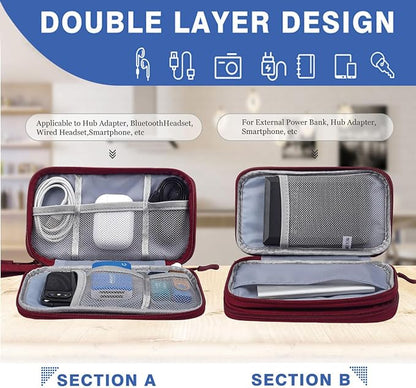 CAAORDKSO Electronic Organizer Travel Case, Cord Organizer Travel Cable Organizer Bag, Tech Pouch Accessories Carry Storage for Travel Essentials, Backpack, Business, Daily Commute (Wine Red,Large)