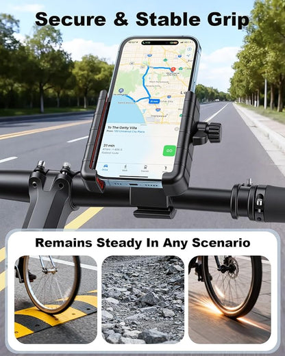 Bike Phone Holder Motorcycle Phone Mount, [Vibration Dampener][Camera Friendly] [1s Lock] Bicycle Phone Holder Handlebar Mount Cell Phones Holder for E-Bike/Stroller/Scooter Fits 4.7''-7'' Phone