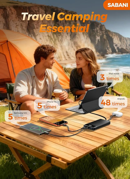 Portable Charger 35000mAh Power Bank - Powerbank with 4 Built in Cables, 22.5W Fast Charging Travel Camping Essential Battery Pack Compatible with iPhone 17 16 15 14 13 Samsung Google, 1 Pack