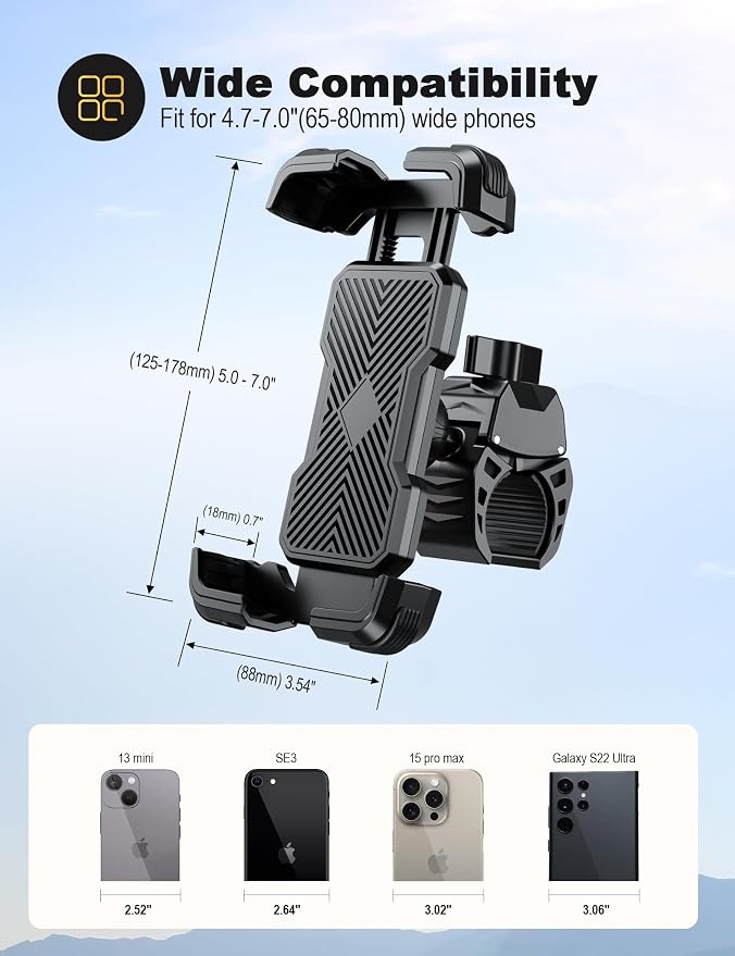 Grefay Bike Phone Holder, Universal Motorcycle Phone Holder with 360 Rotate for 4.7-6.8 Inch Smartphones, Compatible with Road Bike MTB Scooter