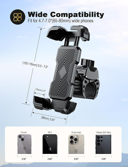 Grefay Bike Phone Holder, Universal Motorcycle Phone Holder with 360 Rotate for 4.7-6.8 Inch Smartphones, Compatible with Road Bike MTB Scooter