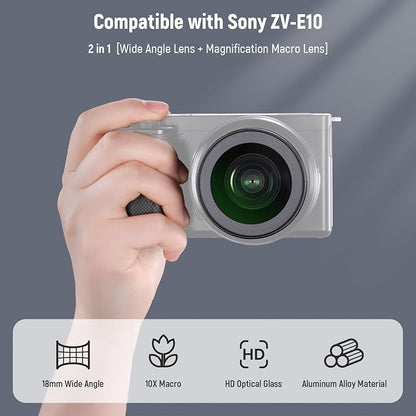 NEEWER 40.5mm HD Wide Angle Lens Compatible with Sony ZV-1F ZV-E10 A5000 A6000, 2 in 1 18mm Wide Angle + 10x Macro Additional Lens with Extension Tube Bayonet Mount Adapter & 2X Cleaning Cloth
