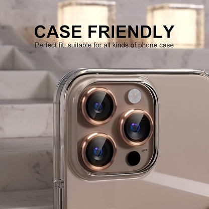 Choiche Compatible for iPhone 16 Pro/iPhone 16 Pro Max Camera Lens Protector, 9H Tempered Glass Camera Cover Screen Protector Metal Ring Decoration Accessories(Titanium Desert)
