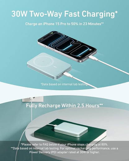Anker MagGo Power Bank, Ultra-Slim 10,000mAh Magnetic Battery Pack, Qi2 Certified 15W Ultra-Fast MagSafe Compatible Portable Charger, Ergonomic Design, for iPhone17/16/15/14 Series Only（Not for Pixel）