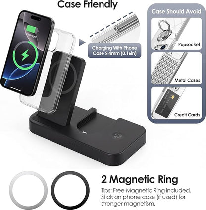 4 in 1 Charging Station for Oura Ring Gen 3 Charger (Oura Ring Charger NOT Included), 25W Fast Magnetic Charger for iPhone, Apple Watch, AirPods, Wireless Charger for Samsung Galaxy