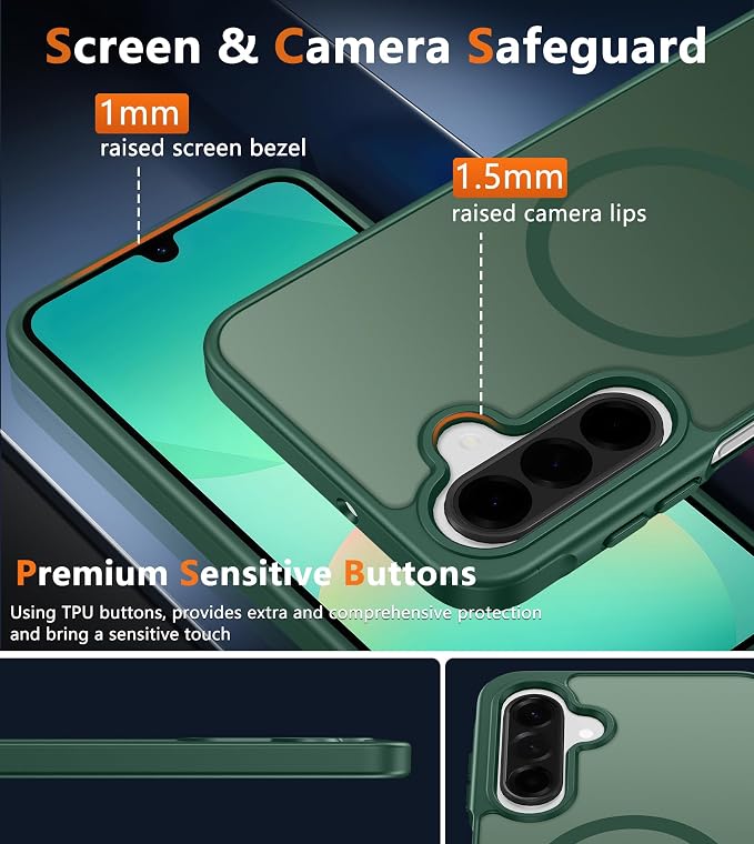 FNTCASE for Galaxy A26 5G Phone Case: Magnetic Matte Translucent Military Grade Drop Protection Cell Phone Cover - Slim Rugged Durable Shockproof Protective for Samsung A26 Cases - Green