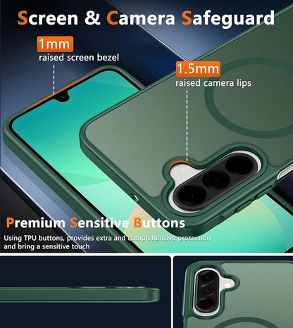 FNTCASE for Galaxy A26 5G Phone Case: Magnetic Matte Translucent Military Grade Drop Protection Cell Phone Cover - Slim Rugged Durable Shockproof Protective for Samsung A26 Cases - Green