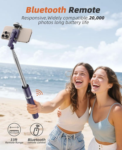Phone Tripod & Selfie Stick with Remote, Portable, Lightweight for Video Recording Vlog, Extendable Travel Tripod Stand Compatible with iPhone Android, Purple, 62"