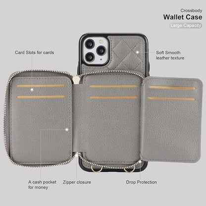 Bocasal Crossbody Wallet Case for iPhone 11 Pro Max, RFID Blocking PU Leather Zipper Handbag Purse Flip Cover, Kickstand Folio Case with Card Slots Holder Wrist Strap Lanyard 6.5 Inch (Grey)