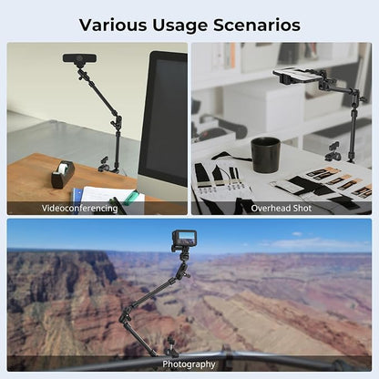SMALLRIG 22" Magic Arm Clamp, Overhead Phone Mount Holder Stand, Flexible Desk Camera Mount, Articulating Friction Boom Arm, for POV Shot, Filming, Light, Webcam, Action Camera
