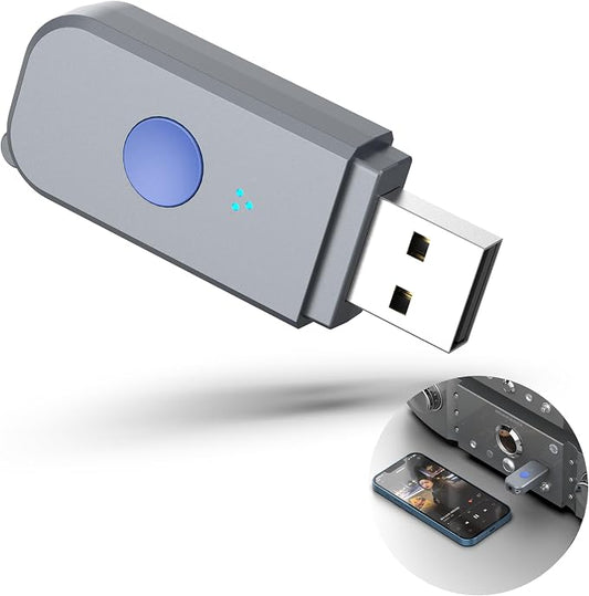 USB Bluetooth Car Kit [Stronger Mics& Noise Cancellation] &[Plug-and-Play] Bluetooth 5.3 Receiver Adapter for Car Music/Hands-Free Calls/Stereo Audio,(H222) Grey