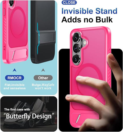 RMOCR for Samsung Galaxy S26+ Plus Case with Screen Protector+Lanyard Wrist Strap,Magnetic Translucent Matte Rugged Slim Phone Cover Built in Invisible Kickstand [Fit for MagSafe],2026 Hot Pink