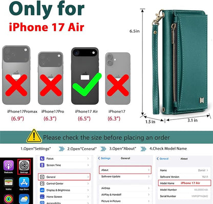 Wallet Case for iPhone Air with Card Holder/Crossbody Wallet/Strap,[RFID Blocking][Magnetic] PU Leather Phone Case for iPhone Air,6.5 in,Green