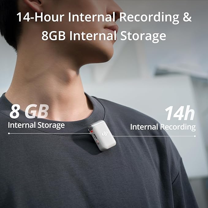 DJI Mic 2 Transmitter (Pearl White), Wireless Microphone with Intelligent Noise Cancelling, 14-Hour Internal Recording, 6-Hour Battery, Magnetic Attachment, Bluetooth Microphone, YouTube, Vlogs