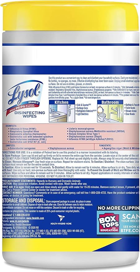 Lysol Disinfecting Wipes, Lemon and Lime Blossom, 80 Count (Pack of 6)