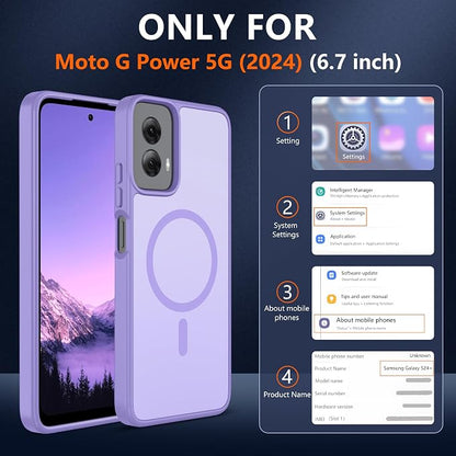 for Motorola Moto G Power 2024 Case Magnetic,Translucent Matte Compatible with Magsafe [Military-Grade Protection] with Screen Protector Shockproof Protective Case for Moto G Power 2024-purple