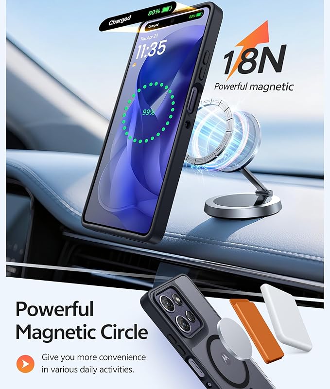 FNTCASE for Motorola Moto G Power 5G 2025 Case: for Moto G Power 5G 2026 Magnetic Translucent Matte Slim Phone Cover - Shockproof Non Slip Anti-Fingerprint Hard Rugged Protective Case (6.8 Inch/Black)