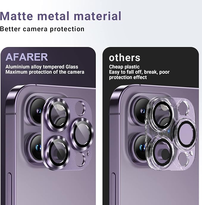AFARER [2 Pack] Camera Lens Protector for iPhone 14Pro/iPhone 14 Pro Max, Ultra HD Camera Lens Protector, Upgraded Metal Tempered Glass Camera Cover, 9H Hardness Anti-Scratch Camera Protectors， Lens