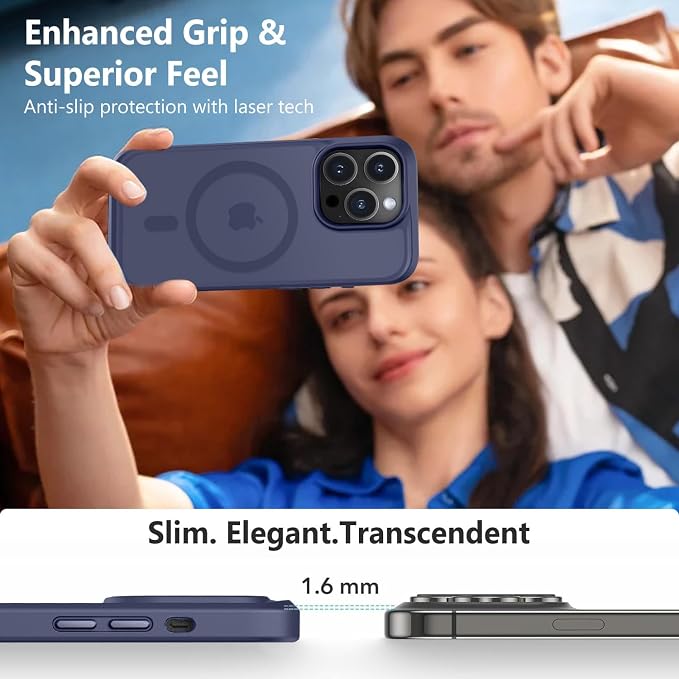 MOCCA Strong Magnetic for iPhone 14 Pro Case, [Compatible with Magsafe][13FT Military Drop Protection] Slim Translucent Matte Shockproof Case for iPhone 14 Pro Phone Case 6.1'', Deep Blue
