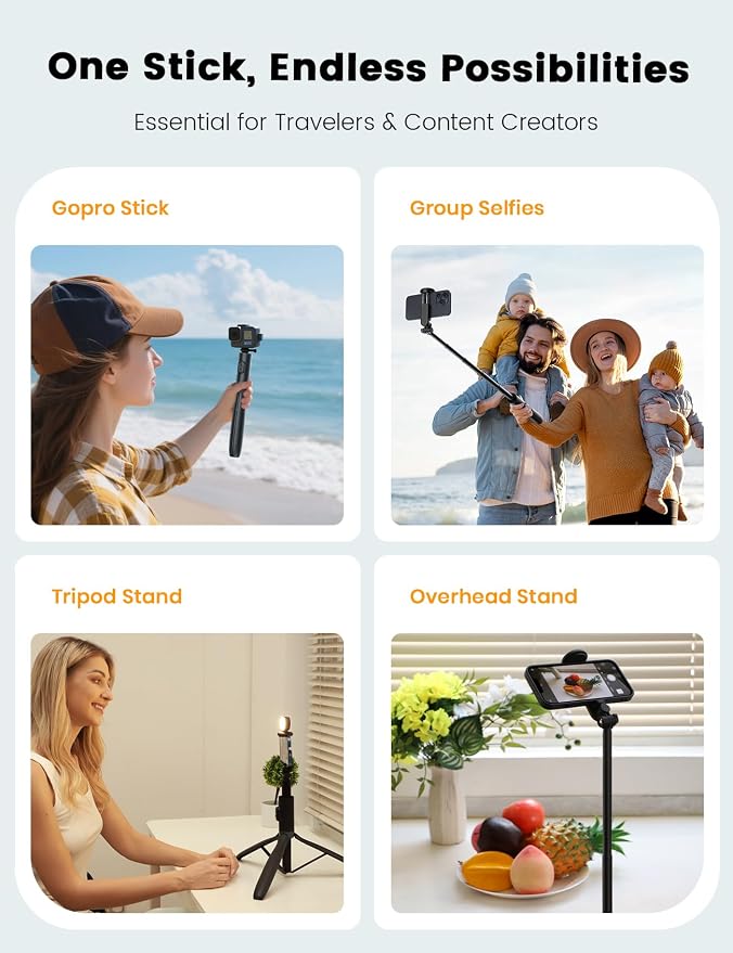67.7" Camera Tripod with 1/4" Camera Mount & Light, NT99 Extendable Tripod Stand for Camera & GoPro Filming Vlogging, Travel Tripod Compatible with DSLR Camera