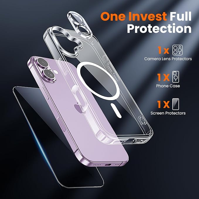 3 in 1 for iPhone 17 Case Clear,Fits MagSafe, Not Yellowing, Screen Protector*1 Camera Lens Protector*1, Military-Grade Protection for Phone Cover 6.3 inch