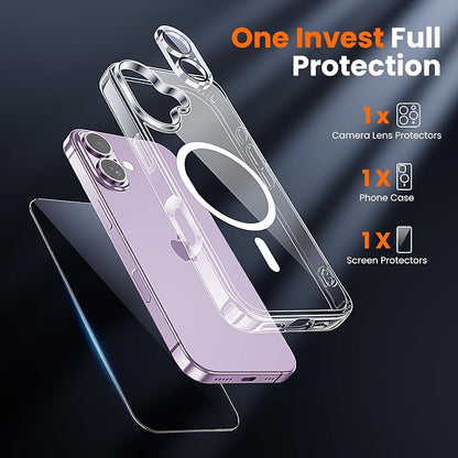 3 in 1 for iPhone 17 Case Clear,Fits MagSafe, Not Yellowing, Screen Protector*1 Camera Lens Protector*1, Military-Grade Protection for Phone Cover 6.3 inch