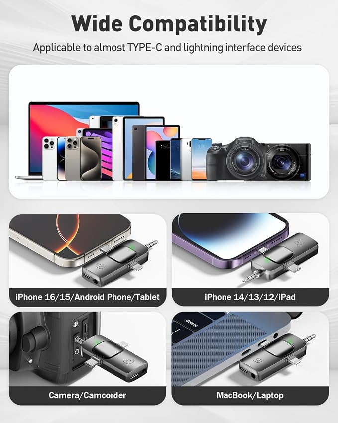 PoP voice 3 in 1 Wireless Mini Microphone for iPhone Android Camera iPad, Lavalier Microphone with Noise Reduction, Lapel Lav Mic with Noise Reduction for Video Recording Vlog YouTube TikTok