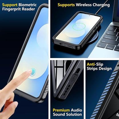 SPIDERCASE Designed for Samsung Galaxy S25 FE Case Waterproof,Built-in Screen & Camera Lens Protector[IP68 Underwater][Military Grade Shockproof] Full Body Protection Phone Case, Black/Clear