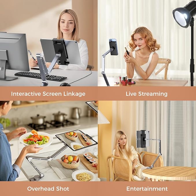 Tablet Stand Holder for Desk Aluminum Alloy Ipad Desk Mount Monitor with 360°Rotate Base, Adjustable&Foldable Tablet Arm for 4.7"-15.6" Screen Phone,Kindle,Fire HD,Monitor