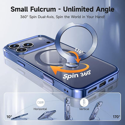 [Tri-Shield Protection] for iPhone 17 Pro Case with 360° Spin Stand Compatible with MagSafe [Magnetic CD Ring] [Screen & Camera Lens Protector] Shockproof Plating Never-Yellowing, Blue-6.3"