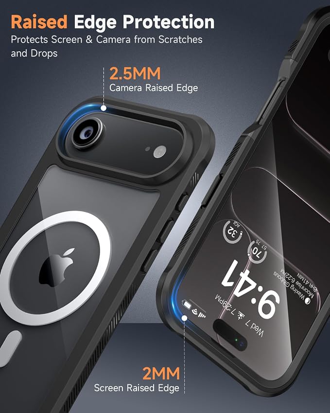 seacosmo for iPhone Air Case, Full Body Bumper with Built-in 9H Tempered Glass Screen and Camera Lens Protector, Compatible with MagSafe, Shockproof 17 Air Phone Case, 6.5", Black