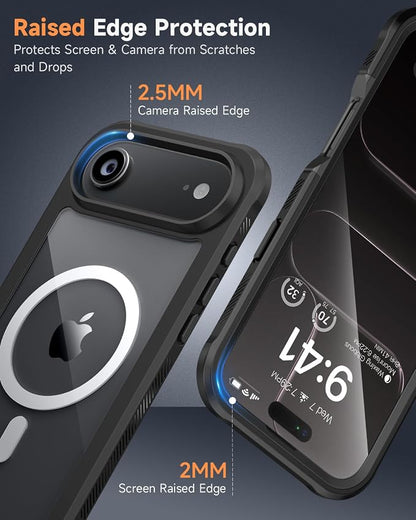 seacosmo for iPhone Air Case, Full Body Bumper with Built-in 9H Tempered Glass Screen and Camera Lens Protector, Compatible with MagSafe, Shockproof 17 Air Phone Case, 6.5", Black