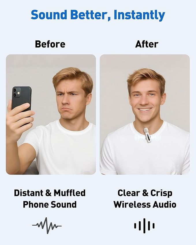 USB C Lavalier Microphone Wireless Mini Mic for Type-C Android Phone/Tablet/PC Video Recording Clip-on Mics with Rotatable Clip&Denoise Recording, Ideal for Vlog Tiktok Youtube Content Creator, White