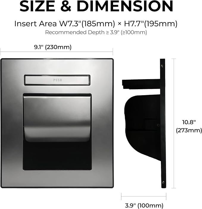 KAISERAUM Recessed Toilet Paper Holder with Pop-Out Shelf, Tissue Paper Roll Holder with Anti-Drop Phone Tray, SUS304 Stainless Steel, Brushed Nickel, GP-014TN, Max Paper Roll Size (4.7x5.5 inches)