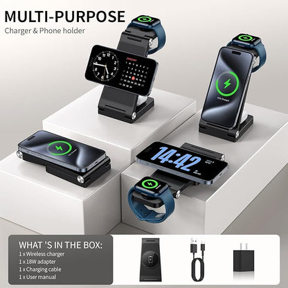 RYND 2026 Traveling Wireless Mag-Safe Fast Charging Station,Magnetic 3 in 1 Charger with Light for iPhone 16 15 14 13 12 Pro Max Plus,Apple Watch Series & Air pods 4 3 2 Pro-Gifts for Wife & Husband