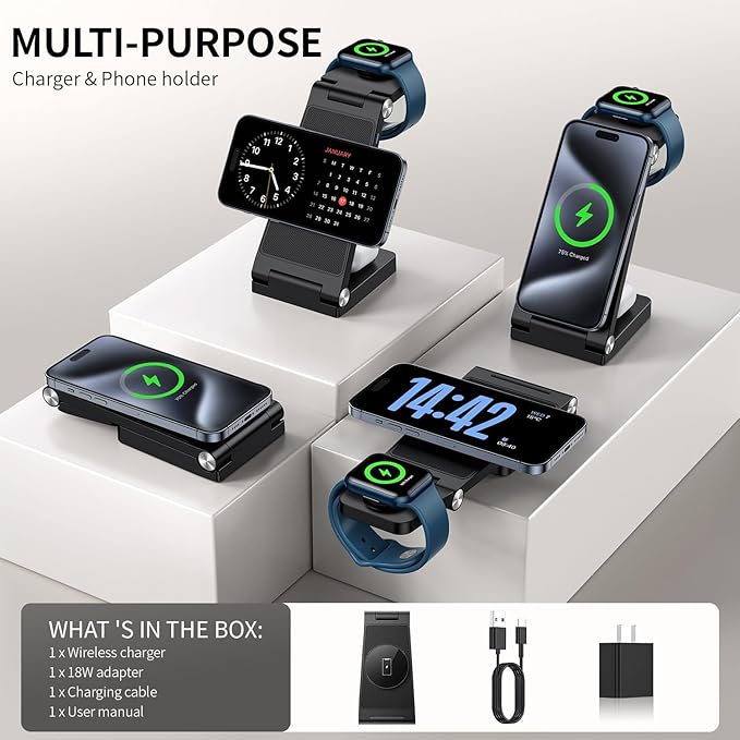 2026 Traveling Wireless Mag-Safe Fast Charging Station,Magnetic 3 in 1 Charger with Light for iPhone 16 15 14 13 12 Pro Max Plus,Apple Watch Series & Air pods 4 3 2 Pro-Gifts for Wife & Husband