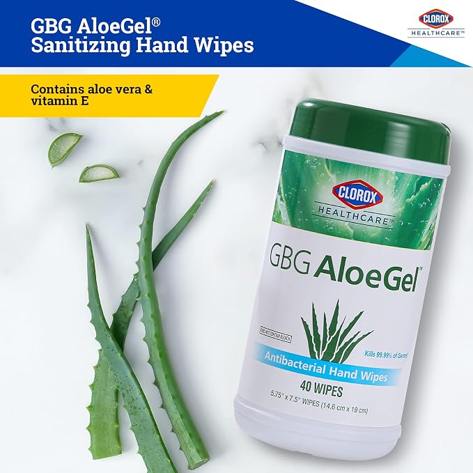 Clorox Healthcare GBG AloeGel Hand Sanitizer Wipes - Bleach-Free Hand Sanitizing Wipes for Hands in Bulk Canister - Disinfecting Sanitizer Solution for School Supplies & Office Use, 40 Count
