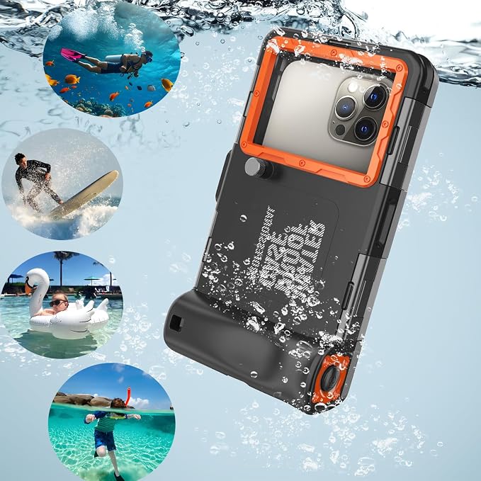 𝟐𝟎𝟐5 Underwater Snorkeling Diving Phone Case for Phone 16/15/14/13/12/11 Pro Max/XR/XS/X Galaxy S8/S9/S10.[50ft/15m] Professional Scuba Dive Waterproof Case Underwater Photo Video Black
