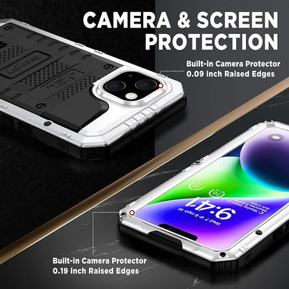 Beasyjoy for iPhone 14 Case Waterproof, Metal Heavy Duty Full Body Protective Case with Built-in Screen Protector, Military Grade Shockproof Dustproof Defender Rugged Cover 6.1 Inch, Silver