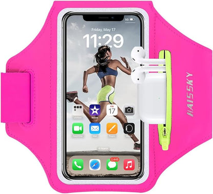 Cell Phone Running Armband with Zipper Pocket Armband Case Running Holder for iPhone 16 Pro Max/15/14 Pro Max/13/12 /11 Pro Max/XS/XR,Galaxy S20 S10,Sweatproof Arm Band with Card/Key Bag