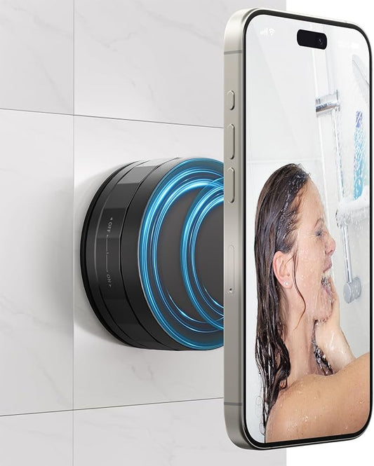 CloudValley Magnetic Shower Mirror Phone Holder, Portable Magnetic Suction Cup Mount for iPhone 17/16/15/14/13/12 Pro Max, Hands-Free Compatible with MagSafe for Bathroom Kitchen Window, Black